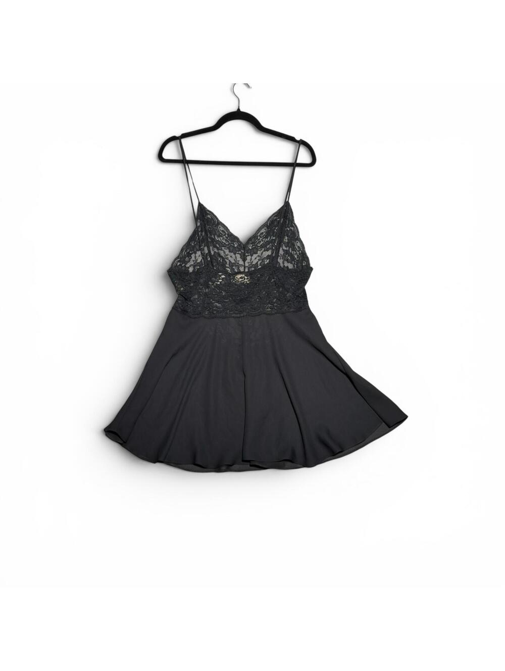Vintage Delicates Black Lace Spaghetti Strap Fit & Flare Mini Dress Size M